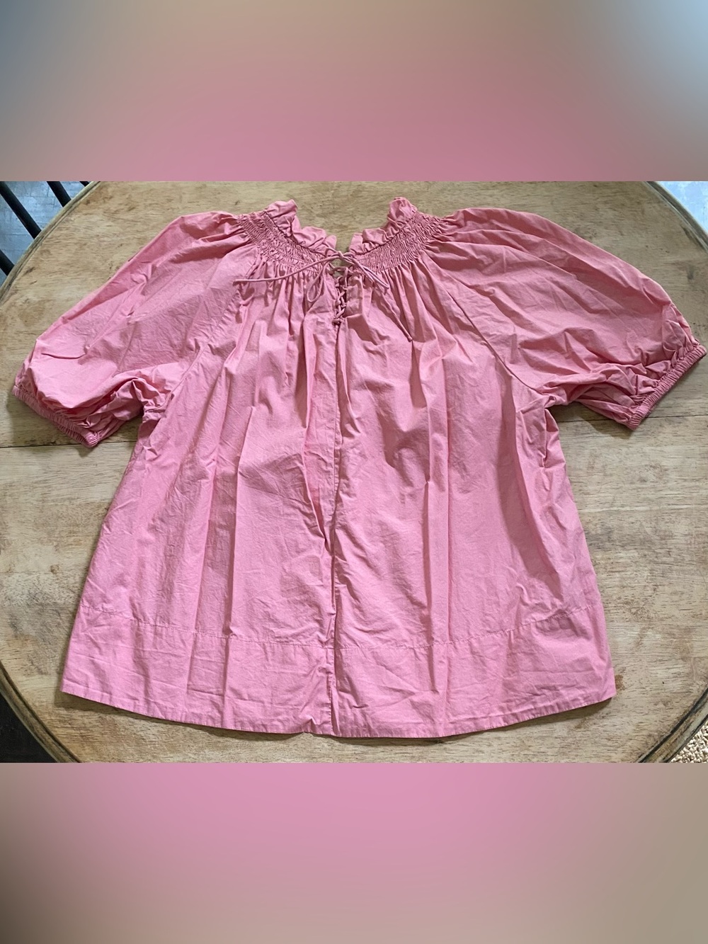 J Crew Women’s Sz XL Pink Smocked Neck Puff-Sleeve Cotton Poplin Top - Picture 8 of 17